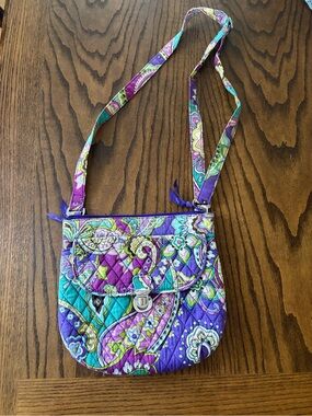 Vera Bradley Purple Paisley Quilted Crossbody with Teal and Lime Accents